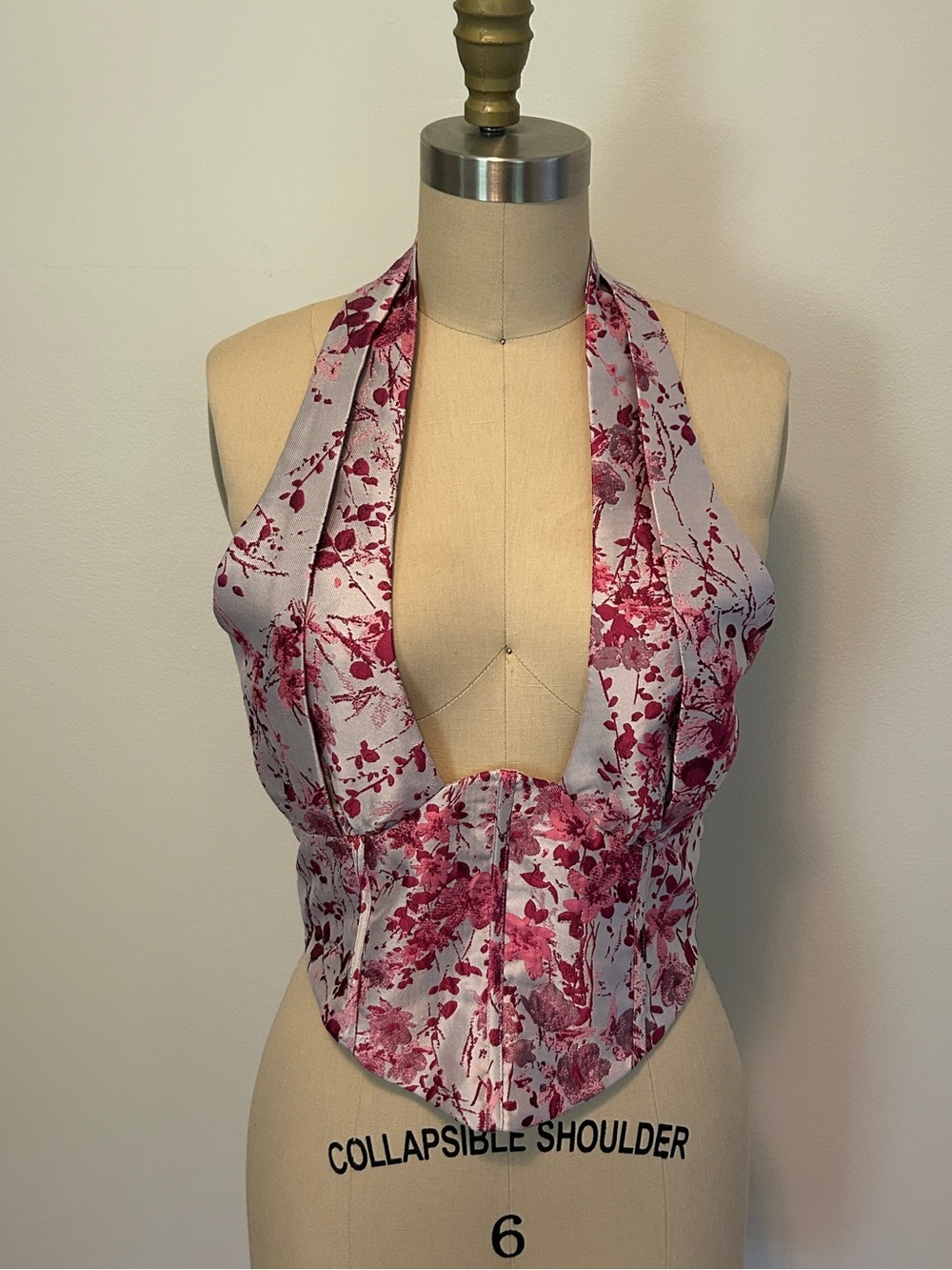 Floral Halter Corset Top by Cider - cute pink pattern - Size Small